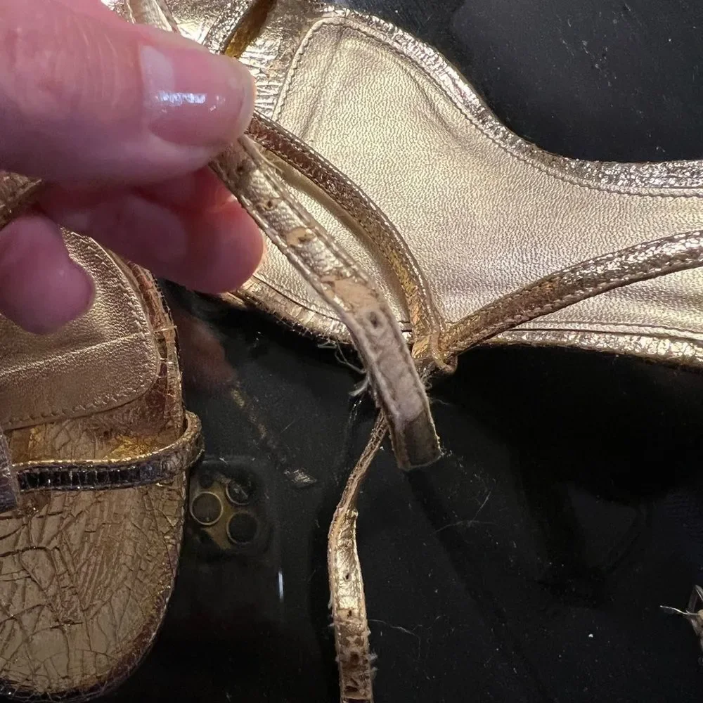 J Crew Gold Carina T-Strap Heels